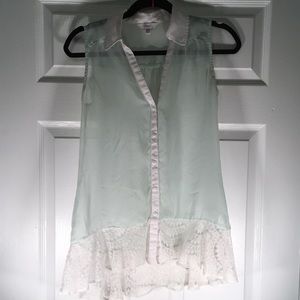Candies Lime Sherbert Sleeveless Button Up W/ Lace